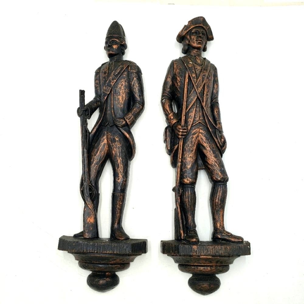 1971 Dart Revolutionary War Soldiers Wall Plaque Set 19x5.5 In Bronze Resin USA